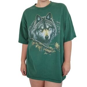 Vintage 90s Green Wolf Anvil T-Shirt XXL